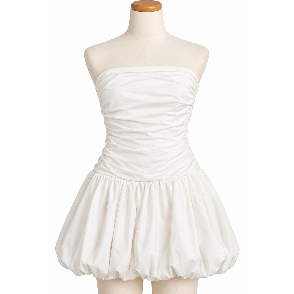 Heart Hips Womens White Strapless Ruched Bubble Hem Mini Dress Size M